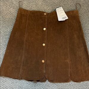 NWT Mango Brown Suede Mini Skirt with Buttons
